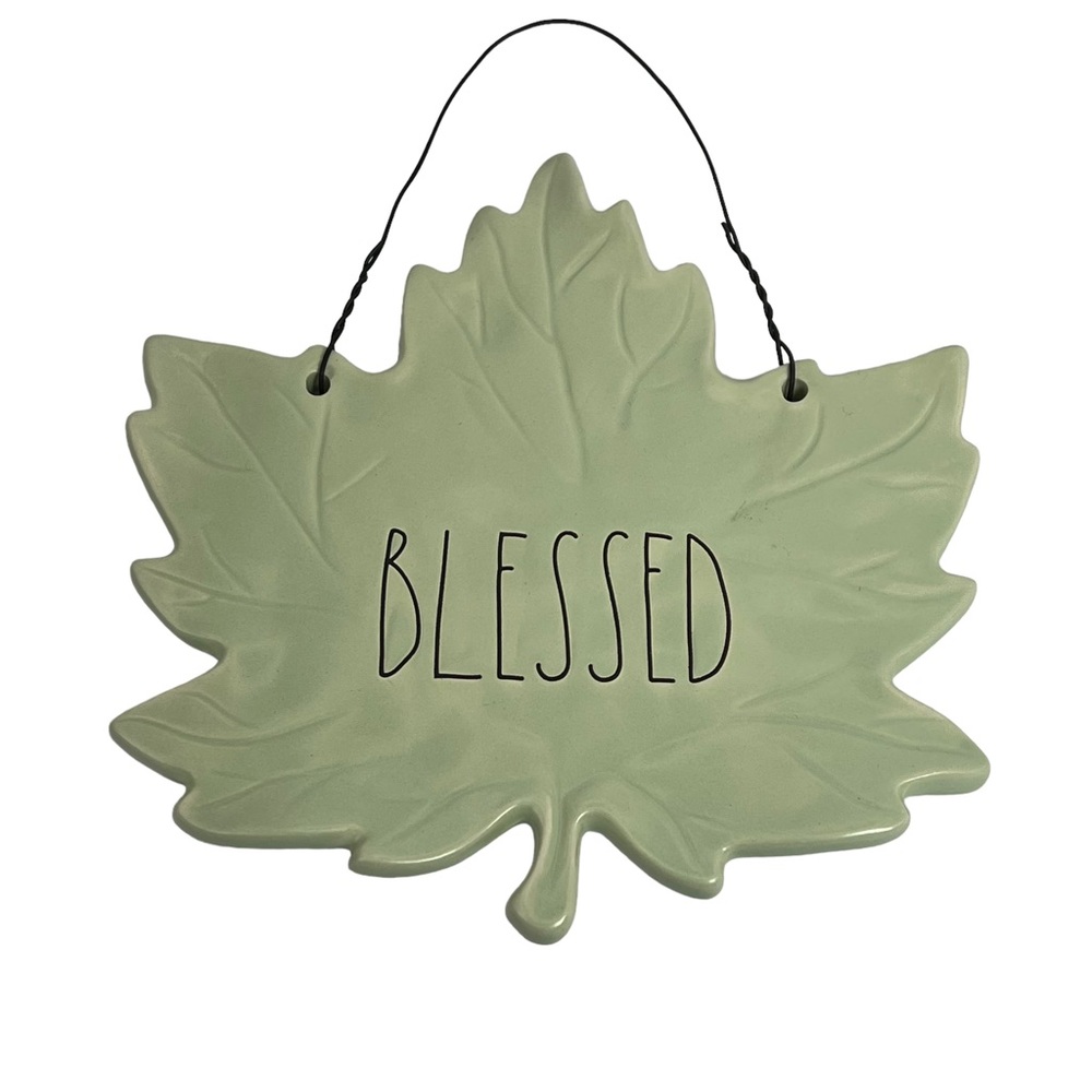 NEW Rae Dunn BLESSED Leaf Fall Wall Decor Greenish Blue Leaf Wall Hanging